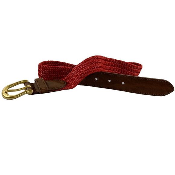 Women's size Exrtra Small Red Herringbone woven leather trim Brass buckle belt - Picture 9 of 10